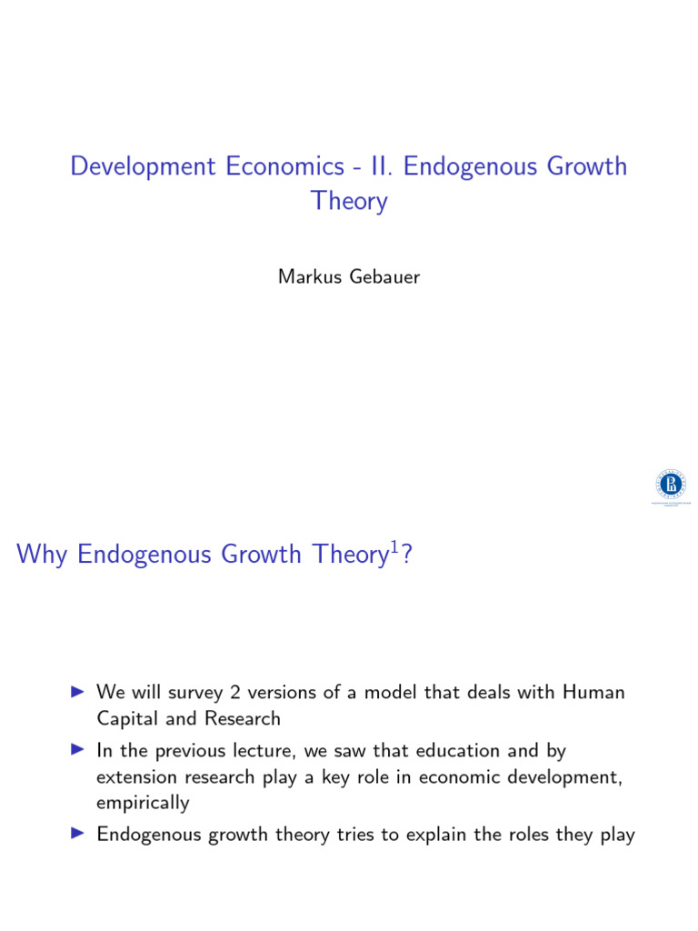 Development Lecture 2 2024 | PDF | Economic Growth | Economics
