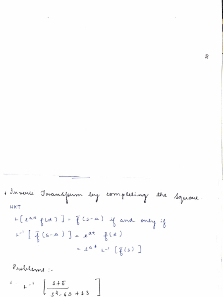 Inverse Laplace Transform By Completing The Square Partial Fraction