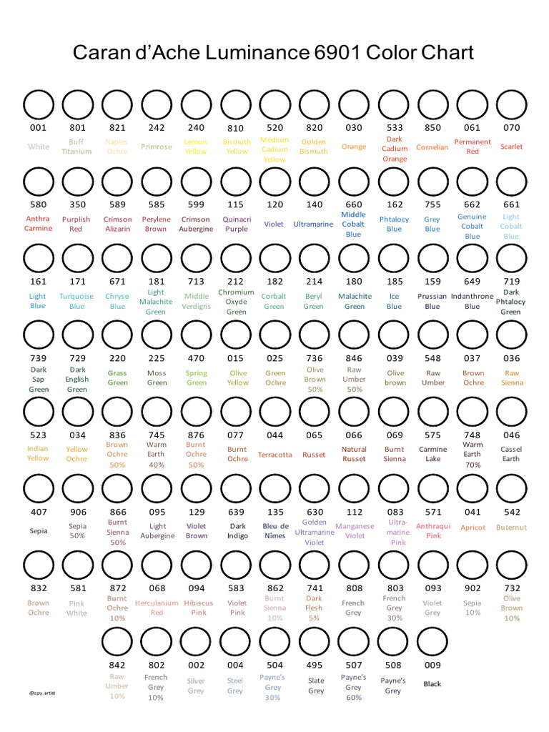 Caran d'Ache Luminance 6901 Chart | PDF | Green | Blue