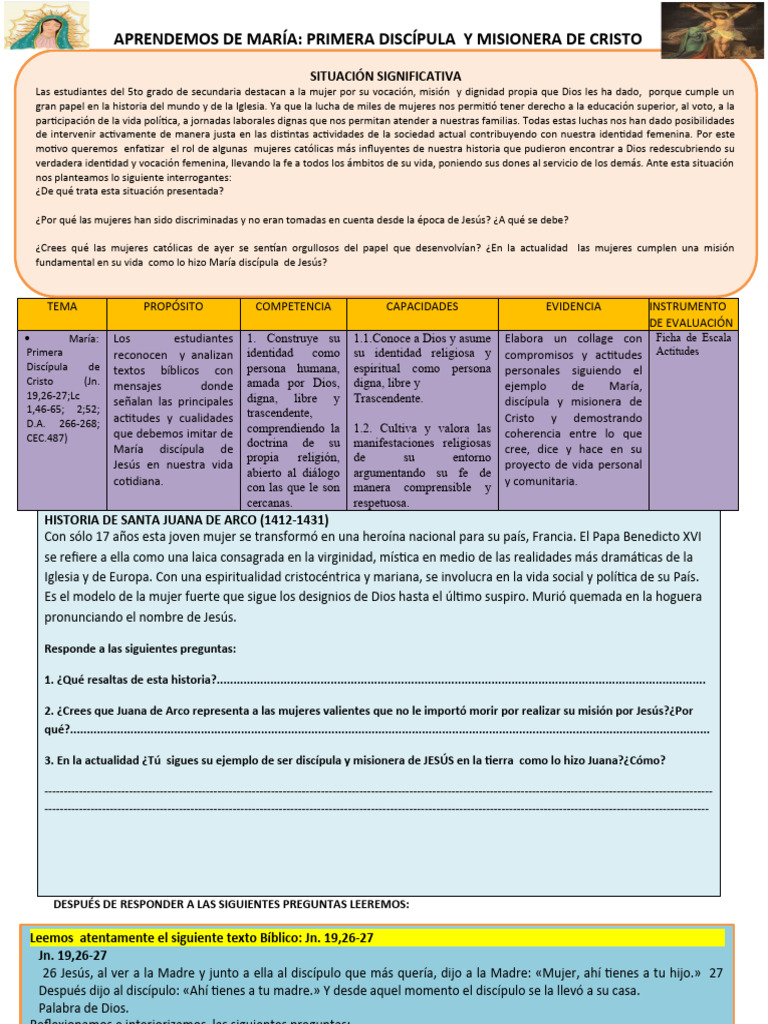 Aprendemos de María Discípula de Cristo-Quinto | PDF | María, madre de ...