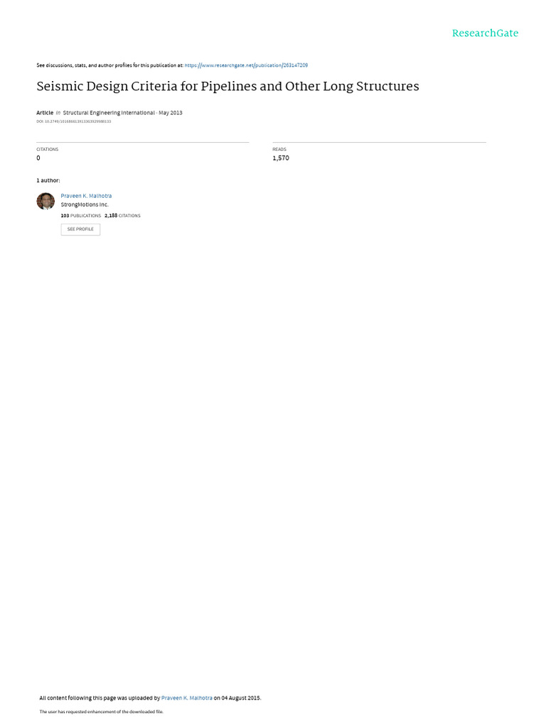 Seismic Design Criteria For Pipelines And Other Long Structures Pdf