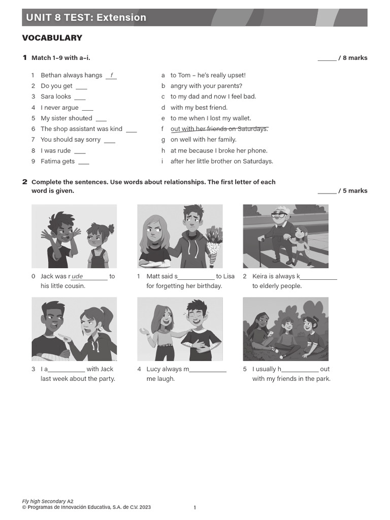 A2 English Unit 8 Test: Vocabulary & Grammar | PDF | Linguistics