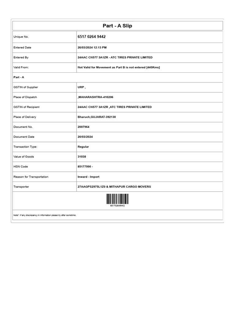 GST Part A Slip for Import Transaction | PDF