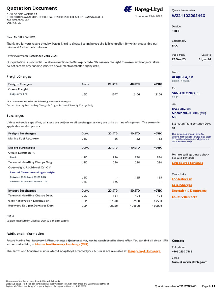 Ocean Freight Quotation for CRAJU | PDF | Cargo | Logistics
