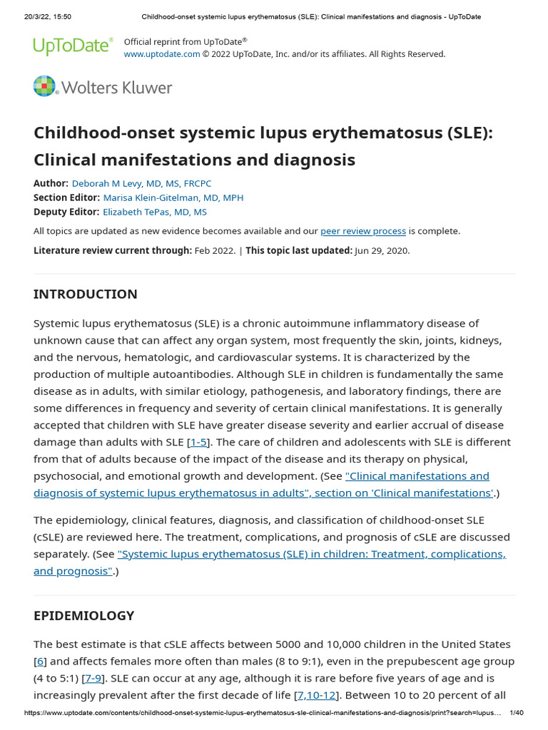Childhood-Onset Systemic Lupus Erythematosus (SLE) - Clinical ...