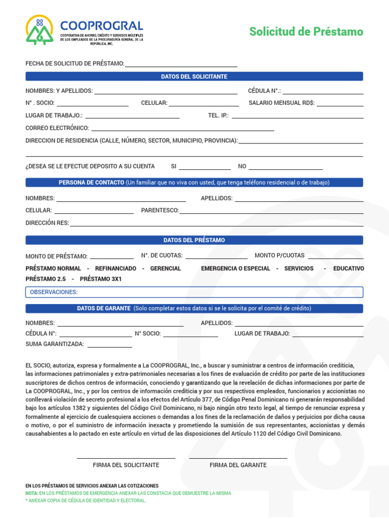 2 COOPROGRAL Formulario Solicitud de Prestamo 1 | PDF