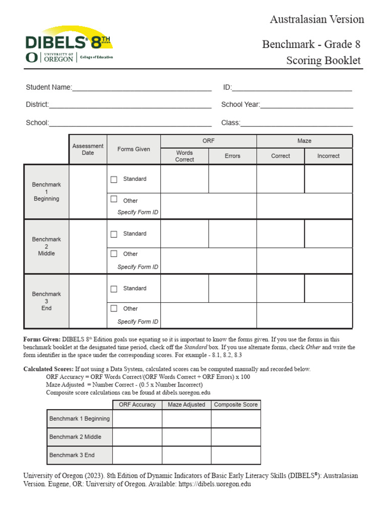 Dibels 8 benchmark 8 scoring 2023 australasian pdf