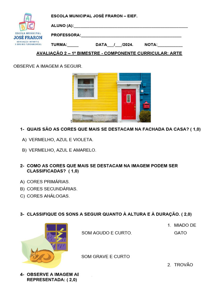 Avaliação 2 Arte 2º Ano 1º Bimestre | PDF