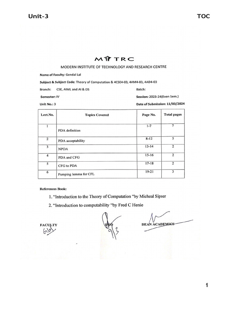 Unit-3 TOC | PDF | Theory Of Computation | Theoretical Computer Science