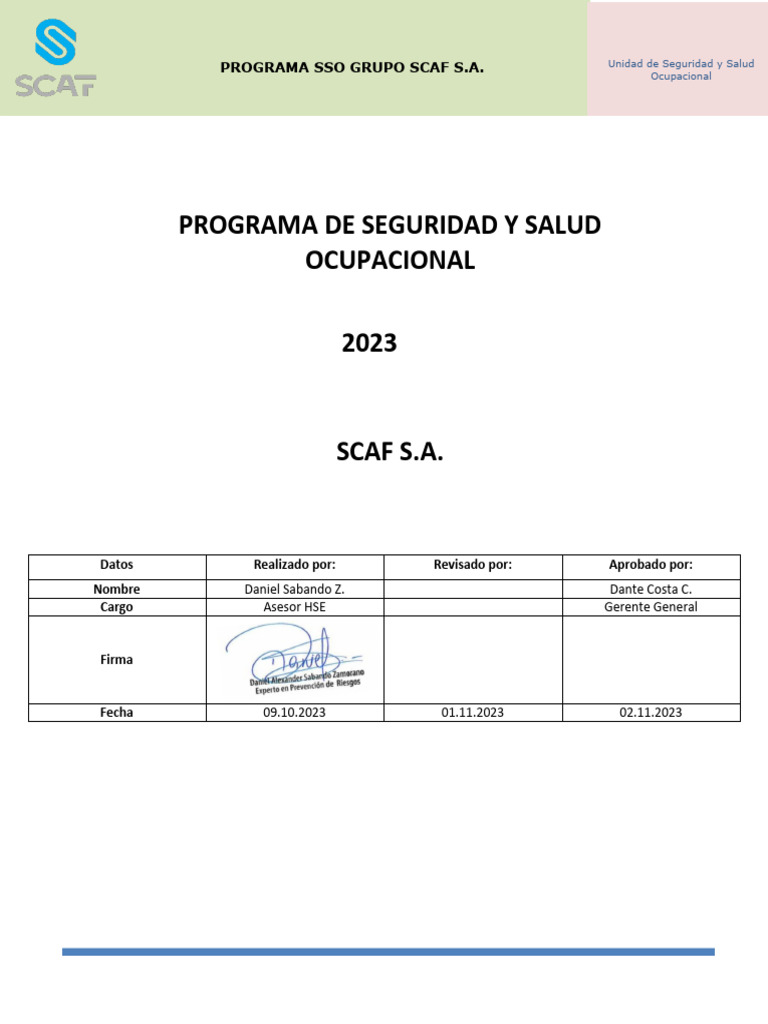 Programa SSO Grupo SCAF 2023 | PDF | Seguridad y salud ocupacional ...