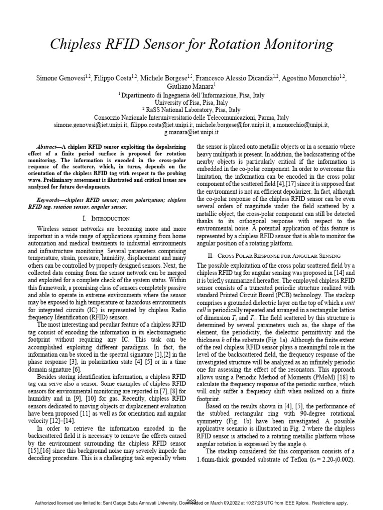 Chipless RFID for Rotation Monitoring | PDF | Radio Frequency ...