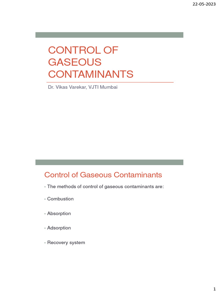 Control of Gaseous Contaminants | PDF | Adsorption | Combustion