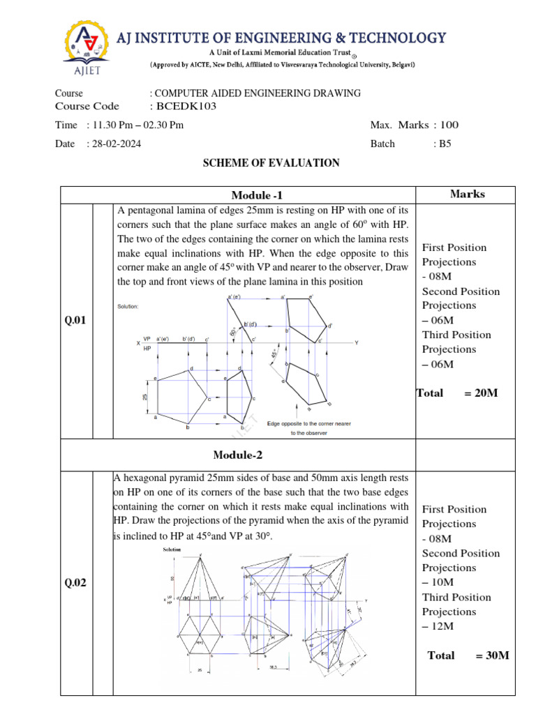 Computer Aided Engineering Drawing Exam | PDF | Geometry | Euclidean ...