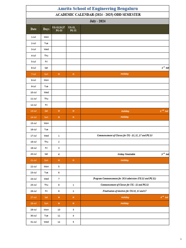 Academic Calendar - 2024-25 Odd Sem | PDF | Academic Term | Educational ...