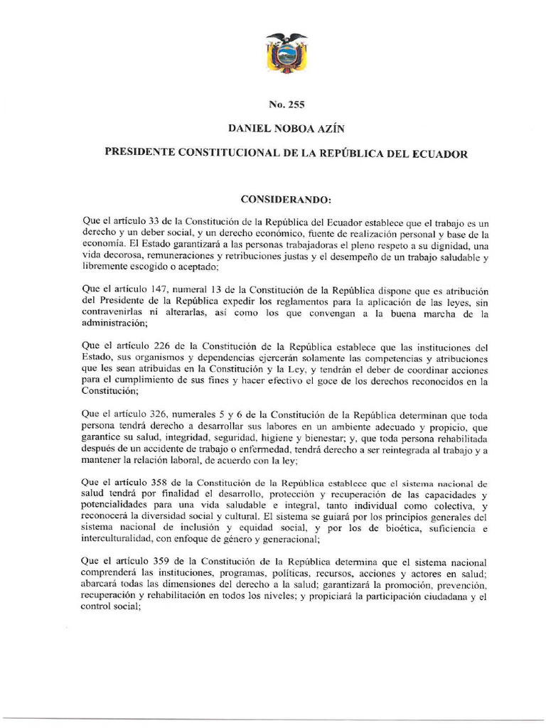 Decreto 255 05 2024 reglamento de seguridad y salud en el trabajo