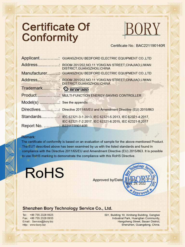 RoHS Compliance Certificate | PDF | Economy And The Environment ...
