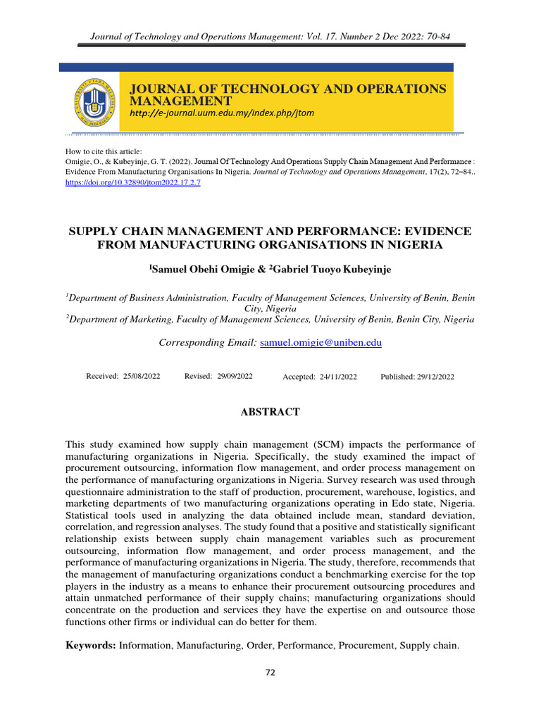 Supply Chain Management and Performance Evidence | PDF | Supply Chain ...