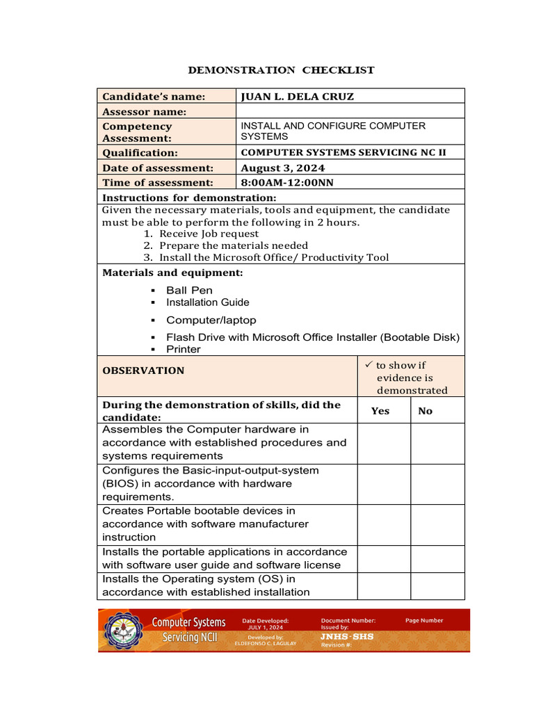 Computer Systems Installation Checklist | PDF | Installation (Computer ...