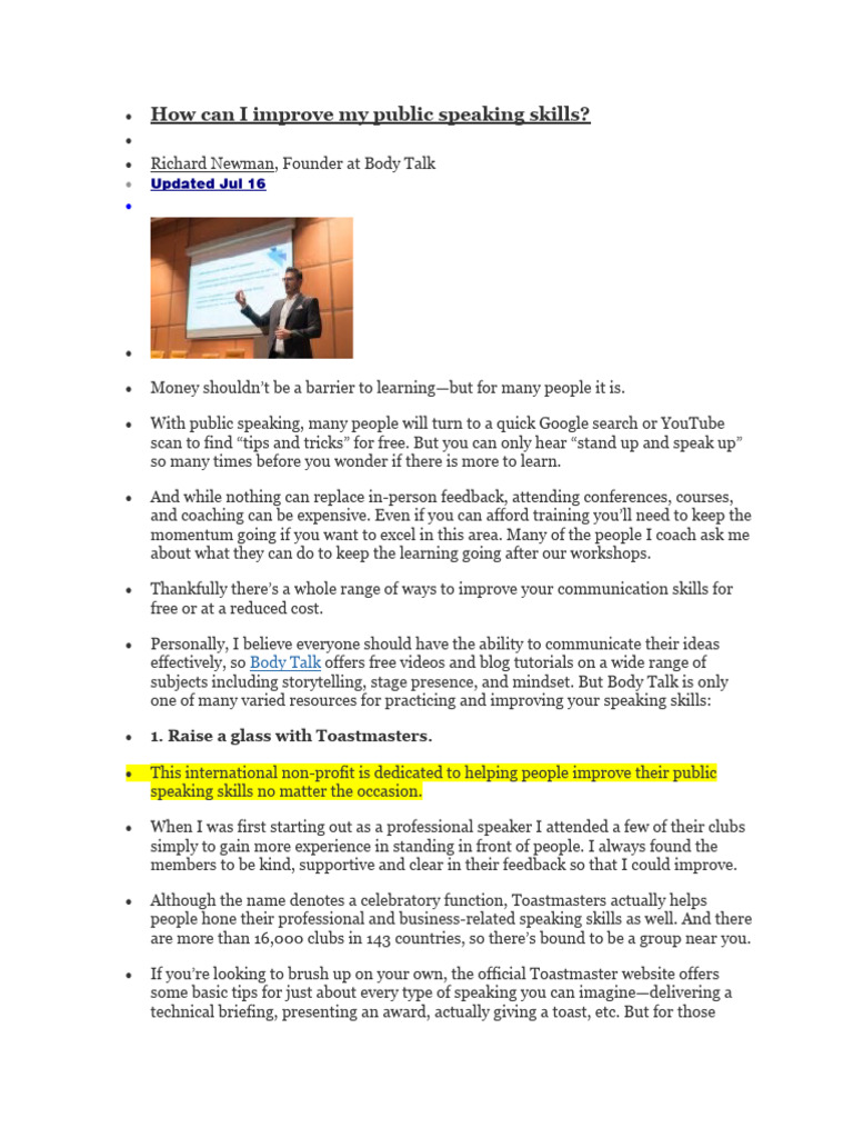 Improve Public Speaking Skills Free | PDF | Public Speaking