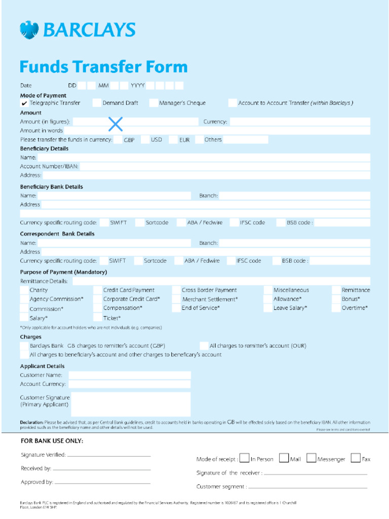 Barclays Bank Fund Transfer Form | PDF