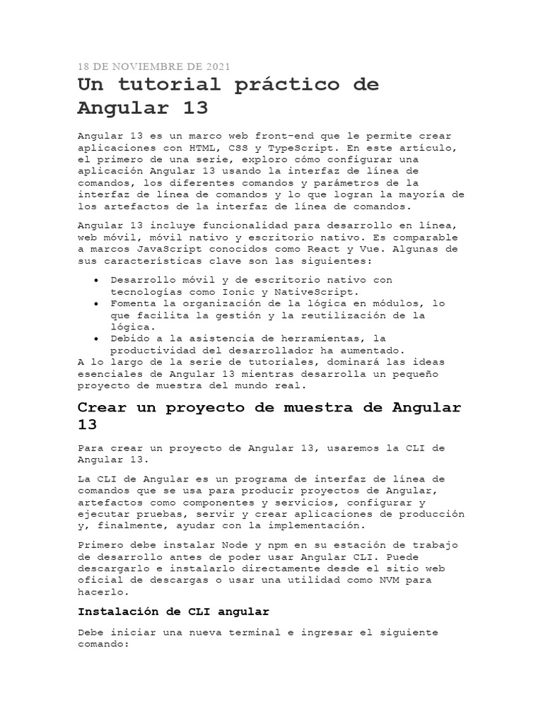 Angular 13 tutorial nuevos pdf interfaz de l nea de comando red