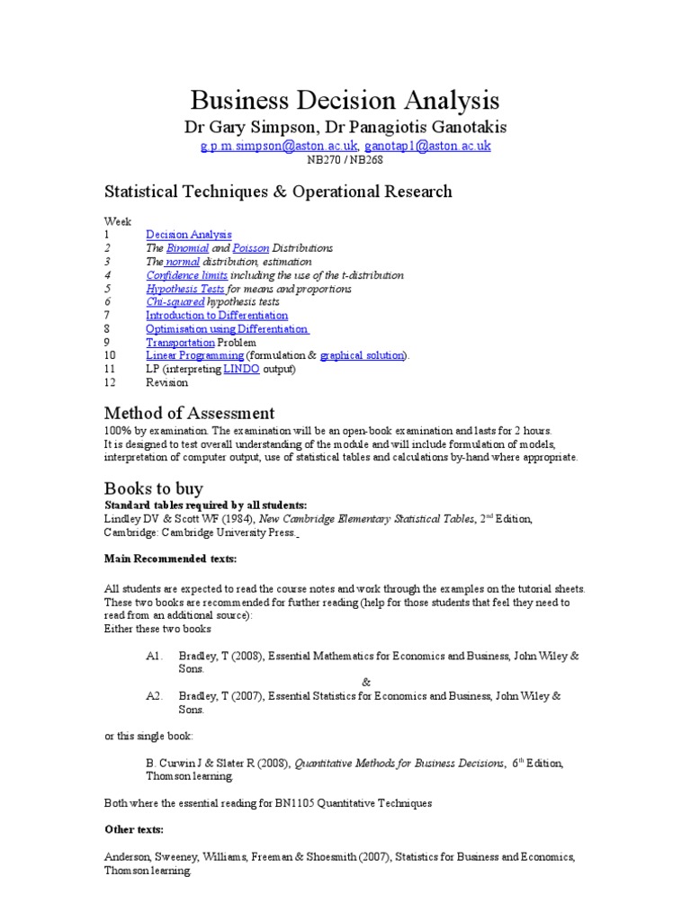 Business Decision Analysis Techniques | PDF | Confidence Interval ...