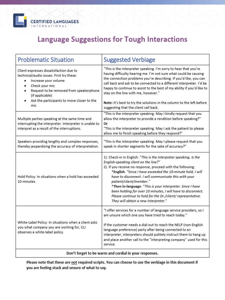 Language Tips for Interpreter Challenges | PDF | Language ...