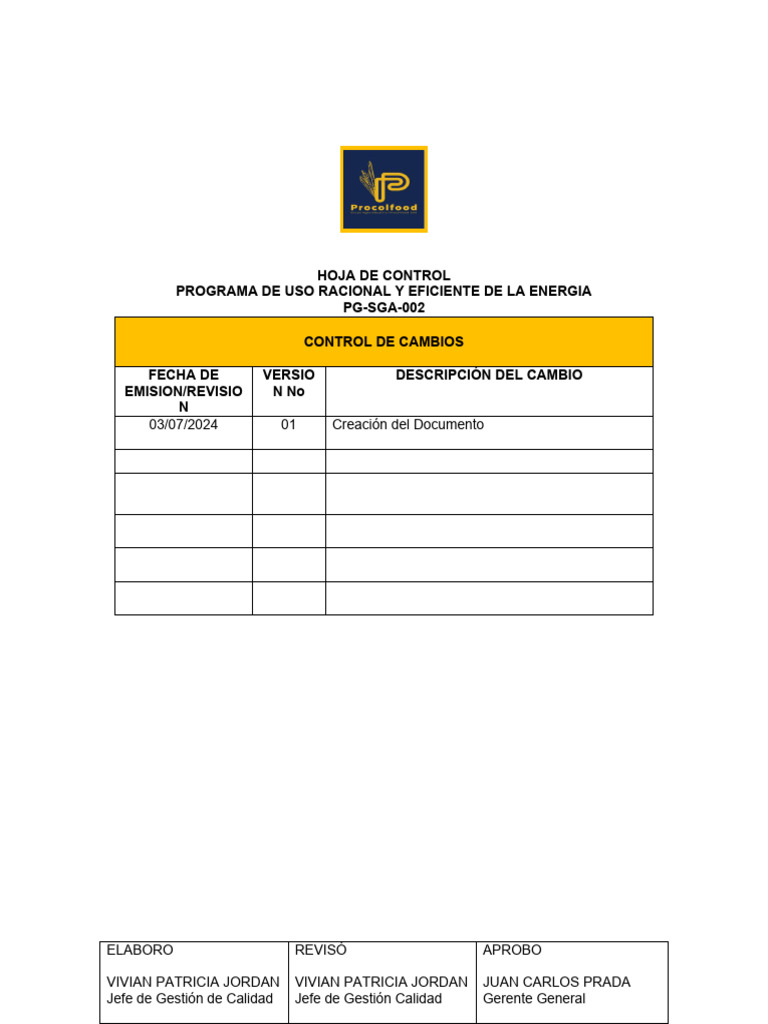 Pg-Sga-002 Programa de Ahorro y Uso Eficiente de La Energia | PDF | Uso ...