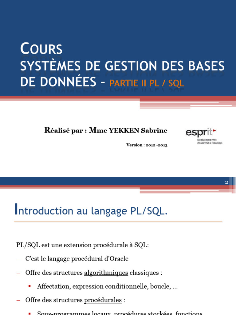 Introduction au langage PL/SQL | PDF | PL/SQL | Génie logiciel