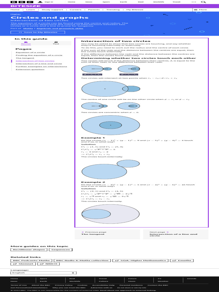 Intersection of two circles circles and graphs higher maths
