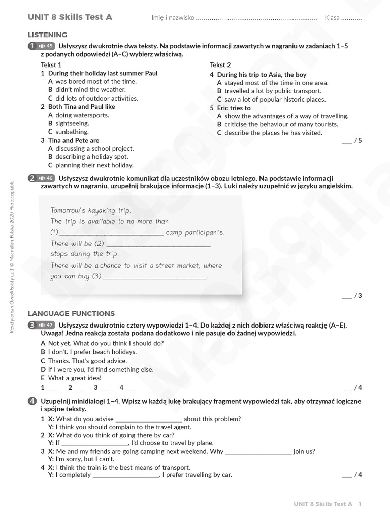 Unit 8 skills test a pdf traffic transport