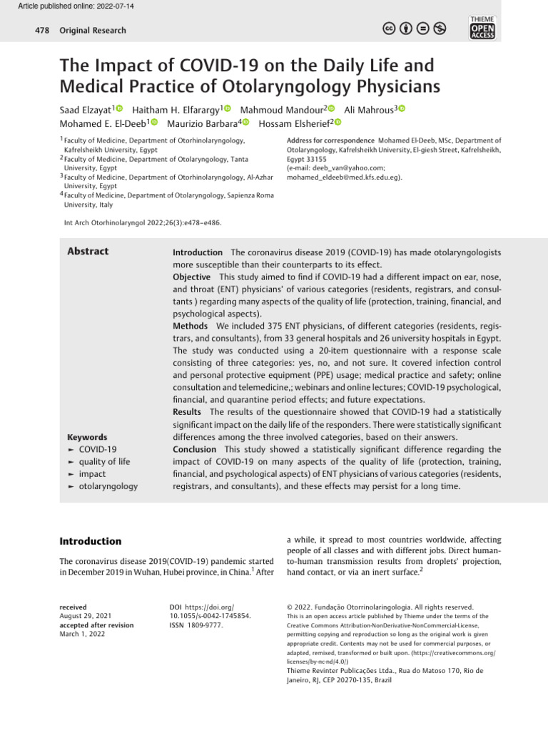 COVID-19's Impact on Otolaryngology Practice | PDF | Standard Deviation ...