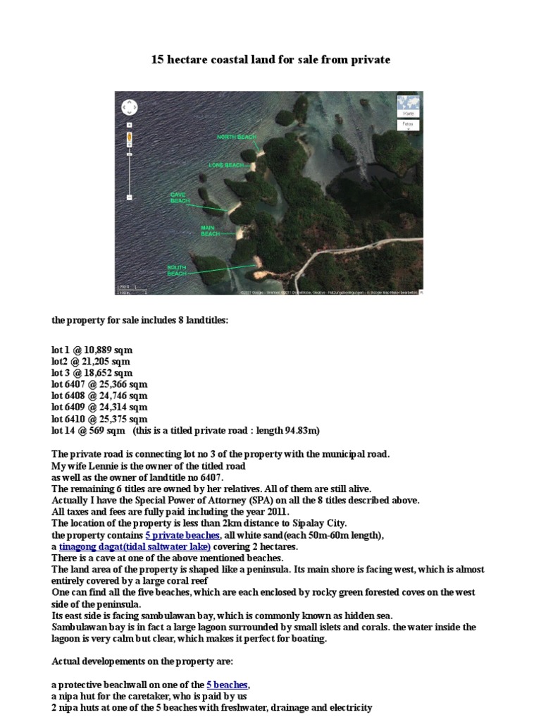 15ha Coastal Land For Sale From Private at Sipalay, Negros Occidental