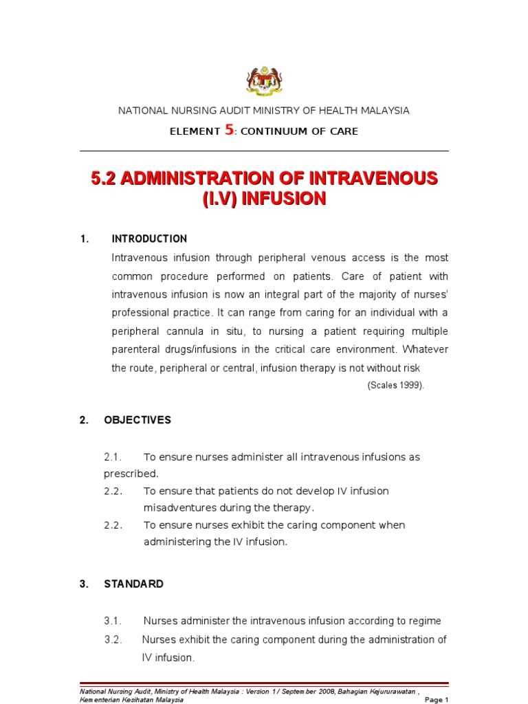IV Infusion Administration Audit Guide | PDF | Intravenous Therapy ...