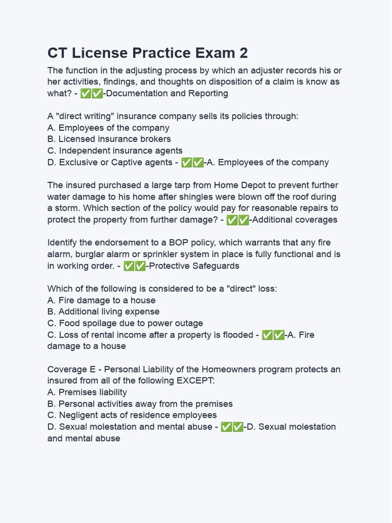 CT License Practice Exam 2 Questions With Verified Correct Answers ...