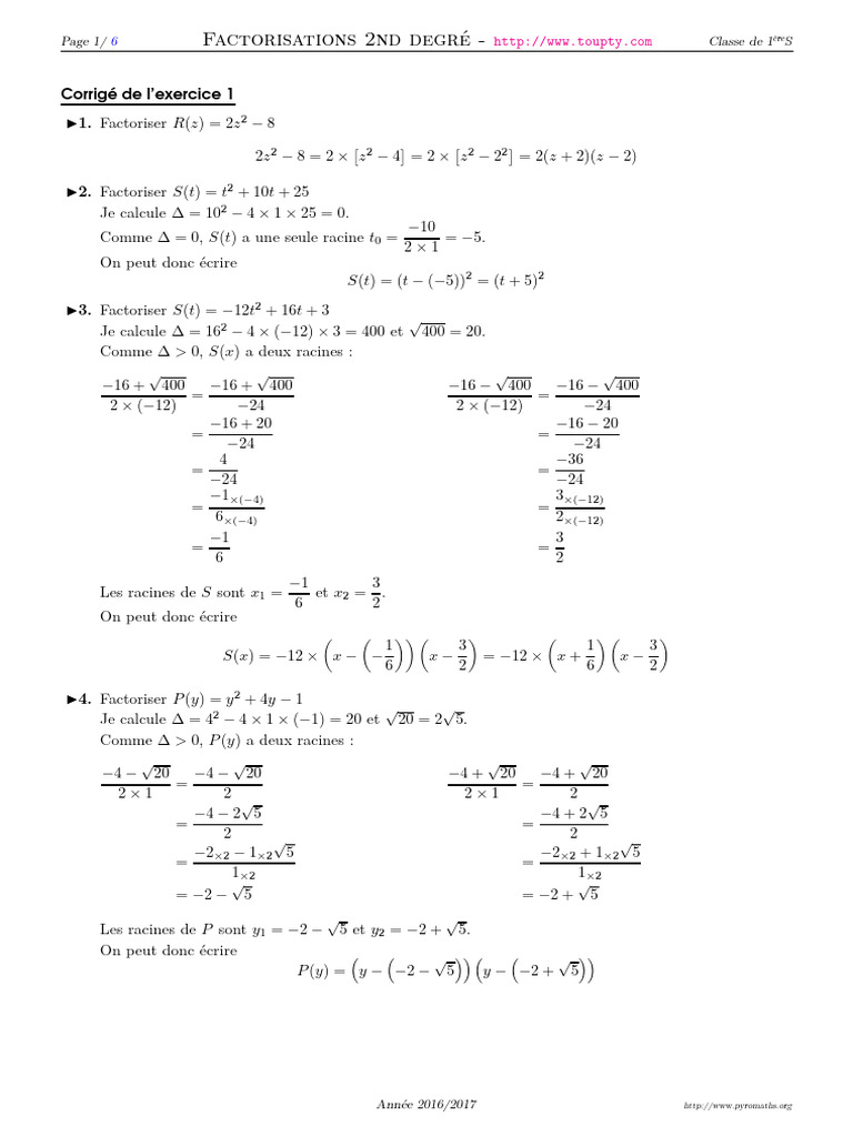 Exercices de factorisation 2nd degré | PDF | Échecs | Ouverture (échecs)