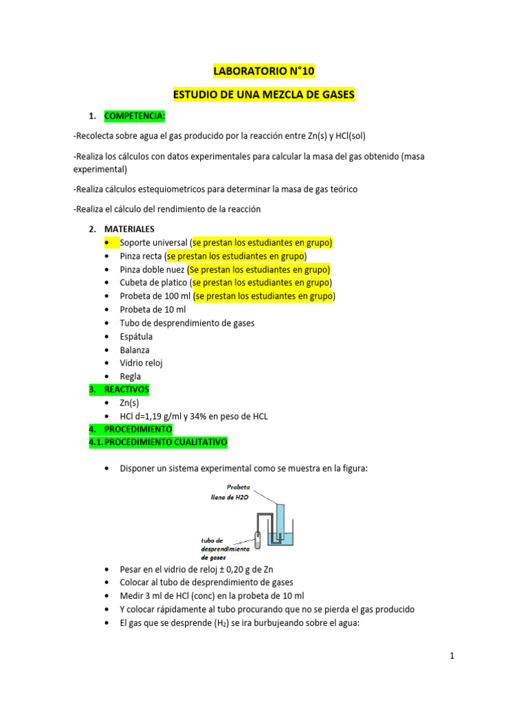 Laboratorio N°10 Mezcla de Gases | PDF | Gases | Teoría