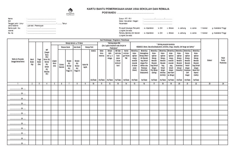 Kartu Bantu Pemeriksaan Usek & Remaja | PDF