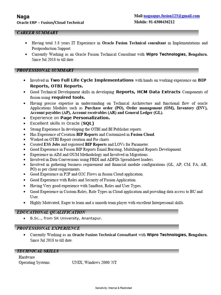 Oracle Fusion Technical Consultant Profile | PDF | Oracle Corporation ...