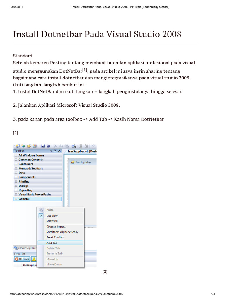 Instalasi DotNetBar di Visual Studio 2008 | PDF | Teknologi & Rekayasa