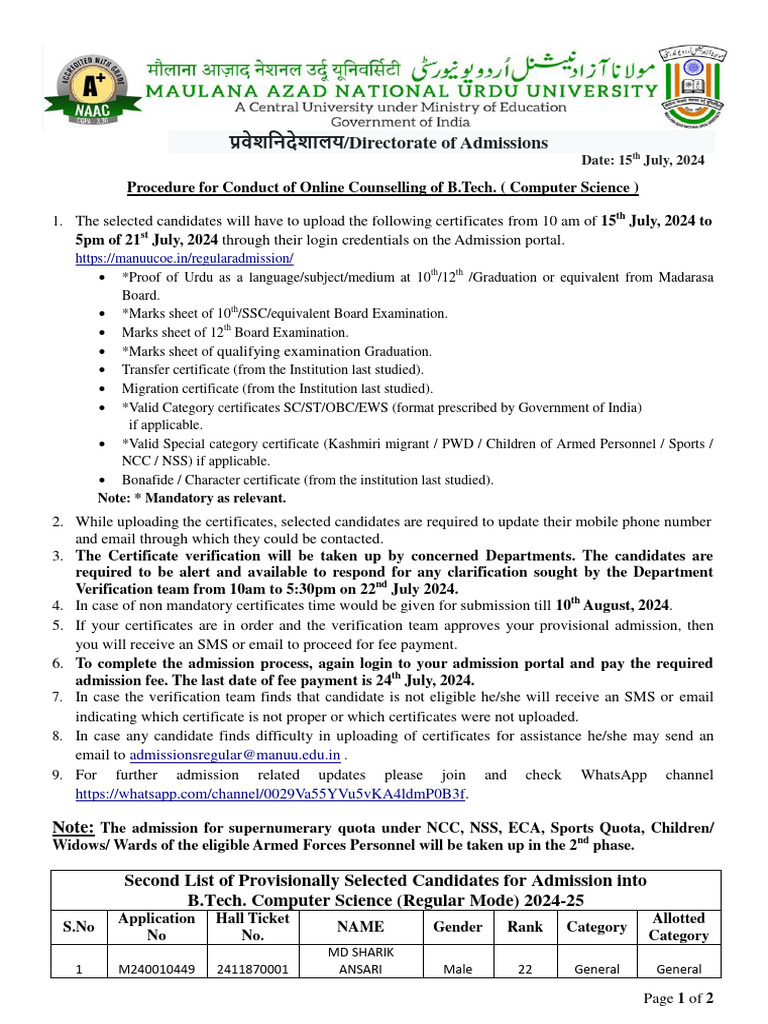 B.Tech Computer Science Online Counselling 2024 | PDF | Qualifications