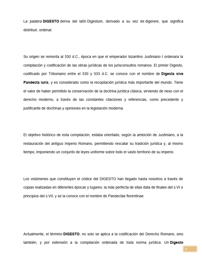 El Digesto: Clave del Derecho Romano | PDF | Justiniano I | Ley romana