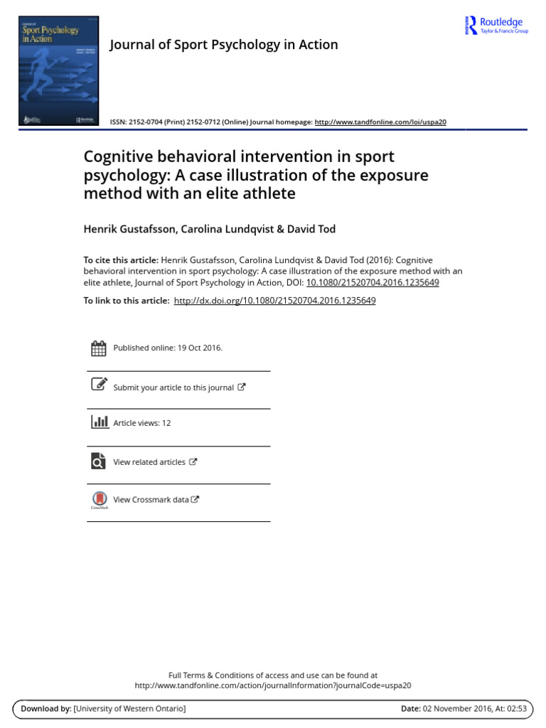 Cognitive Behavioral Intervention in Sport Psychology: A Case ...