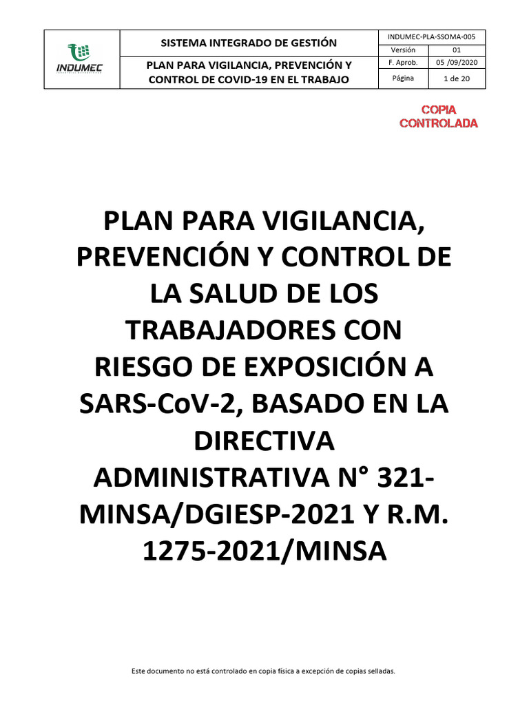 Plan para La Vigilancia, Control y Prevención de La Covid - 19 SI | PDF ...