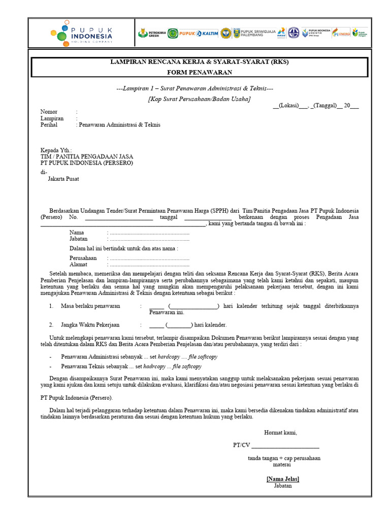 Penawaran Administrasi & Teknis Tender | PDF