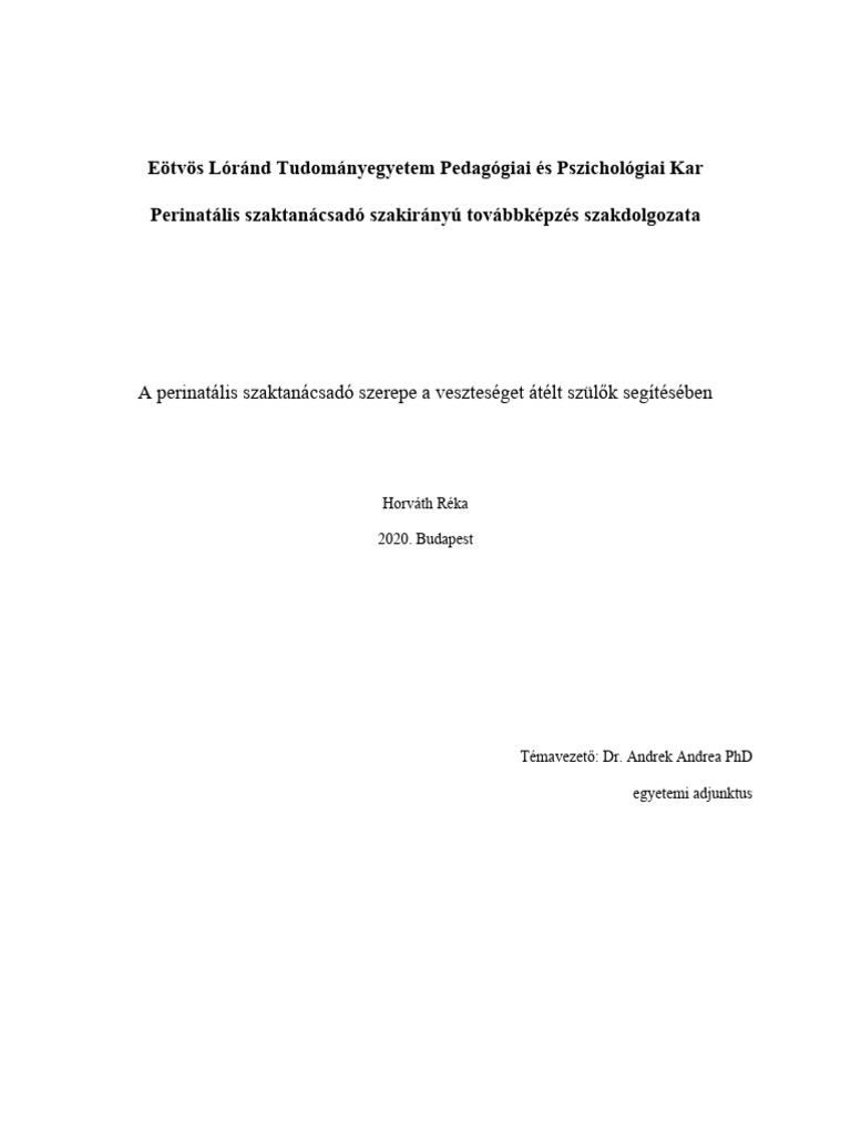 Horvath Reka A Perinatalis Szaktanacsado Szerepe A Veszteseget Atelt ...