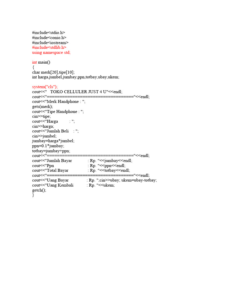 Program Kasir dan Operasi Dasar C++ | PDF | Pemrograman Komputer