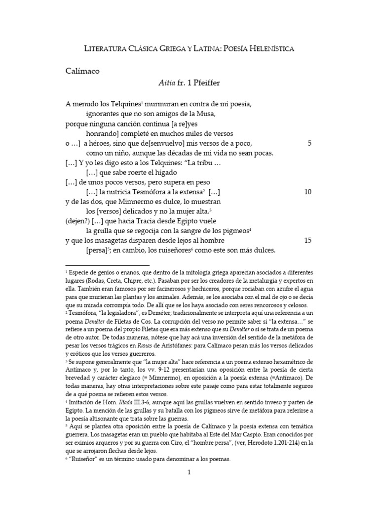 Poesía Helenística: Calímaco y su Arte | PDF