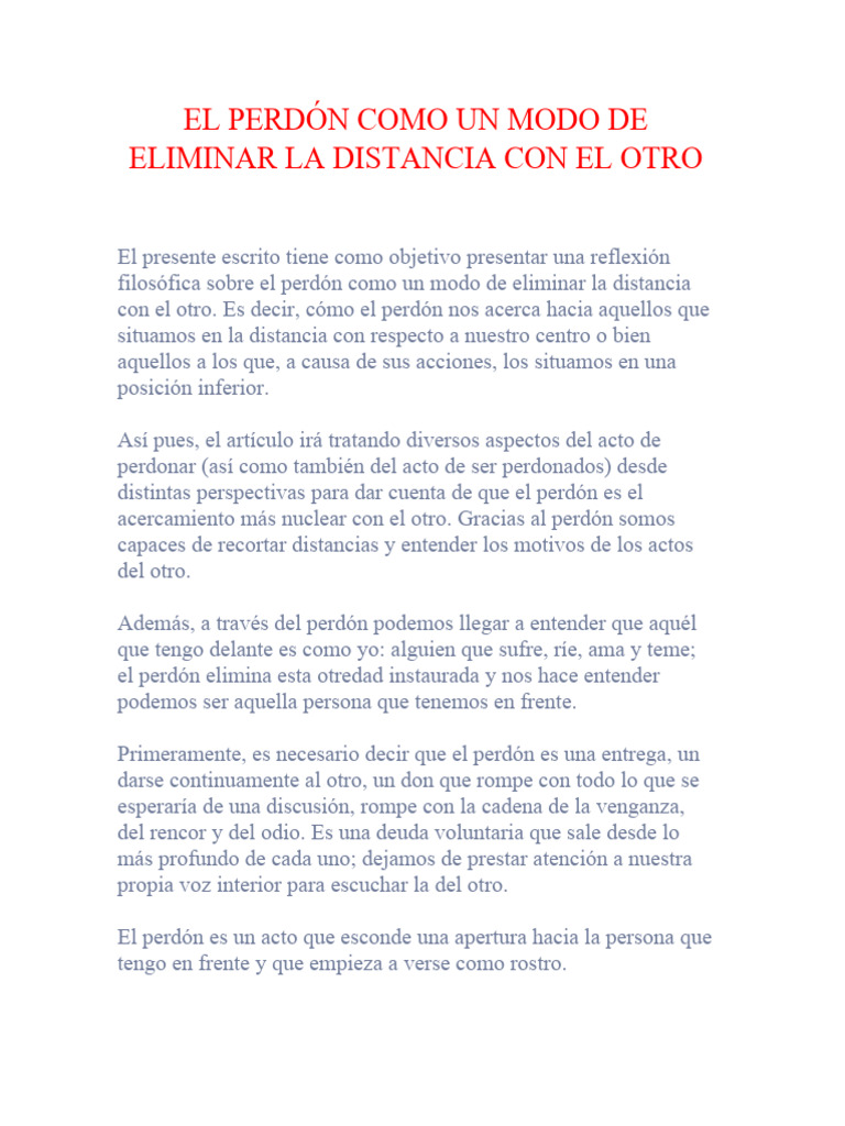 El Perdón: Acercando al Otro | PDF | Perdón | Gratitud