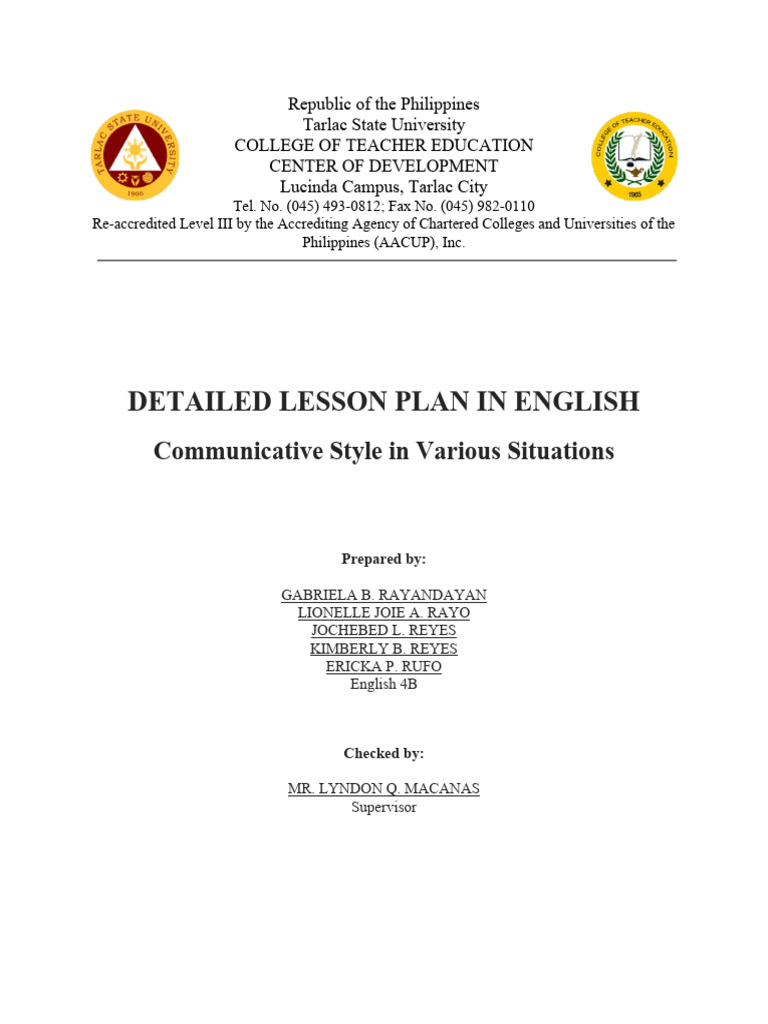 Detailed English Lesson Plan: Communicative Styles | PDF ...